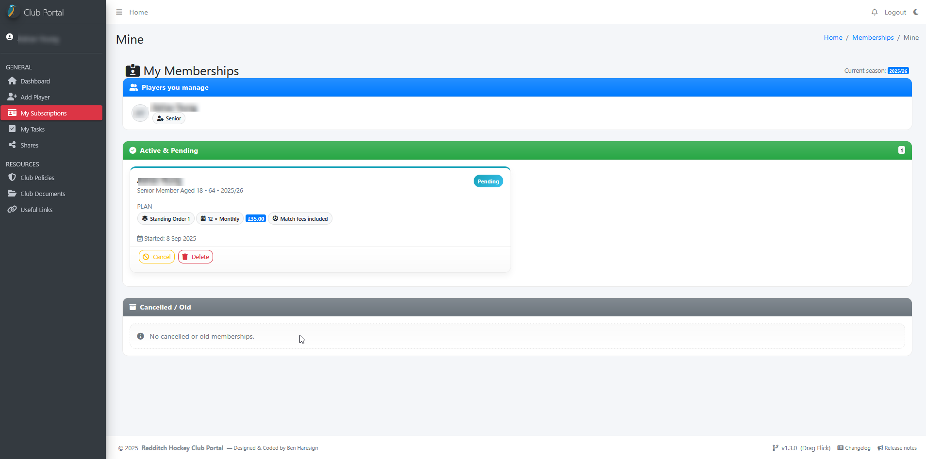 Memberships screenshot